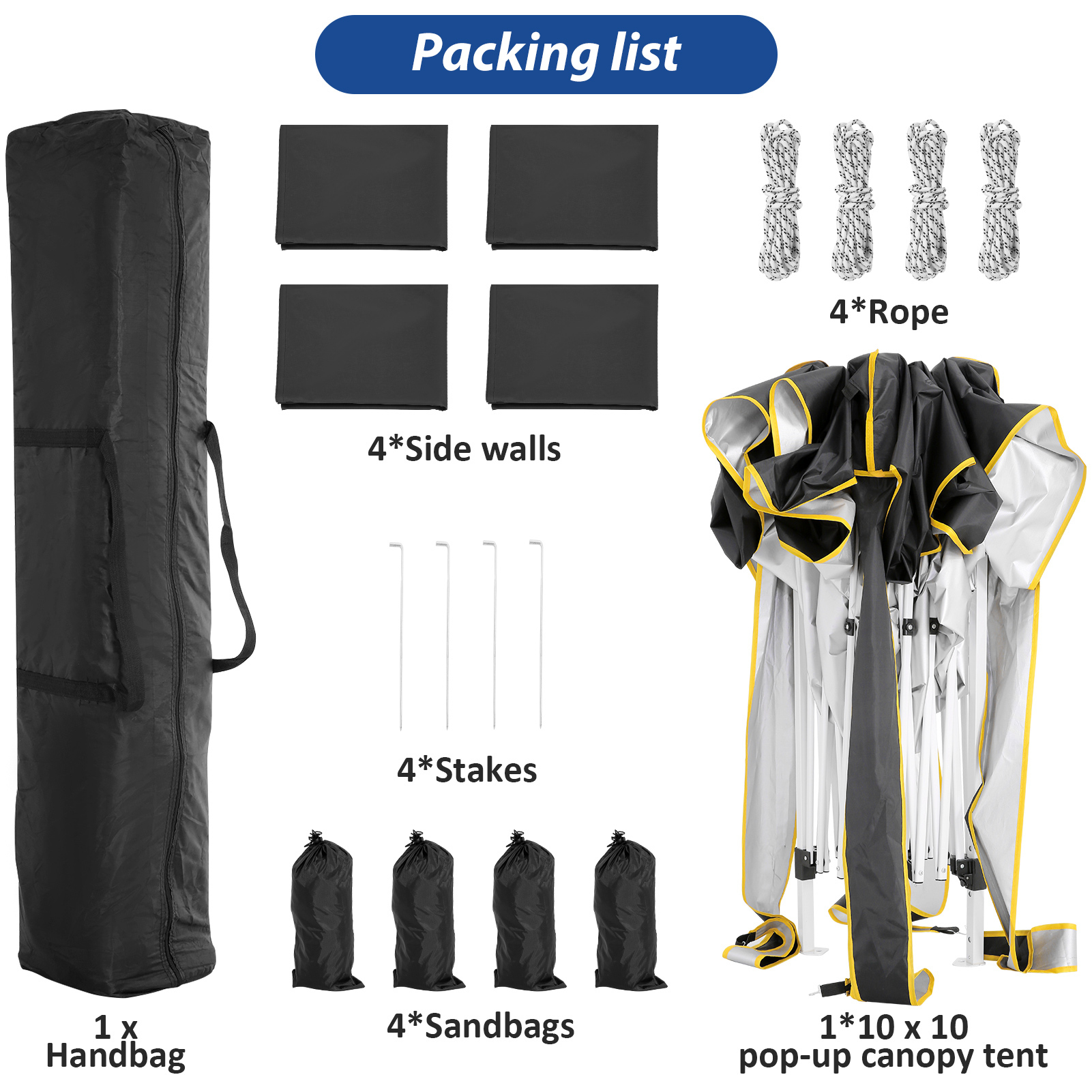 SANOPY 10' x 10' Pop up Canopy Tent, Canopy Shelter with 4 Removable Sidewalls and Sandbags, Outdoor Party Tent with Carry Bag for Backyard, Black