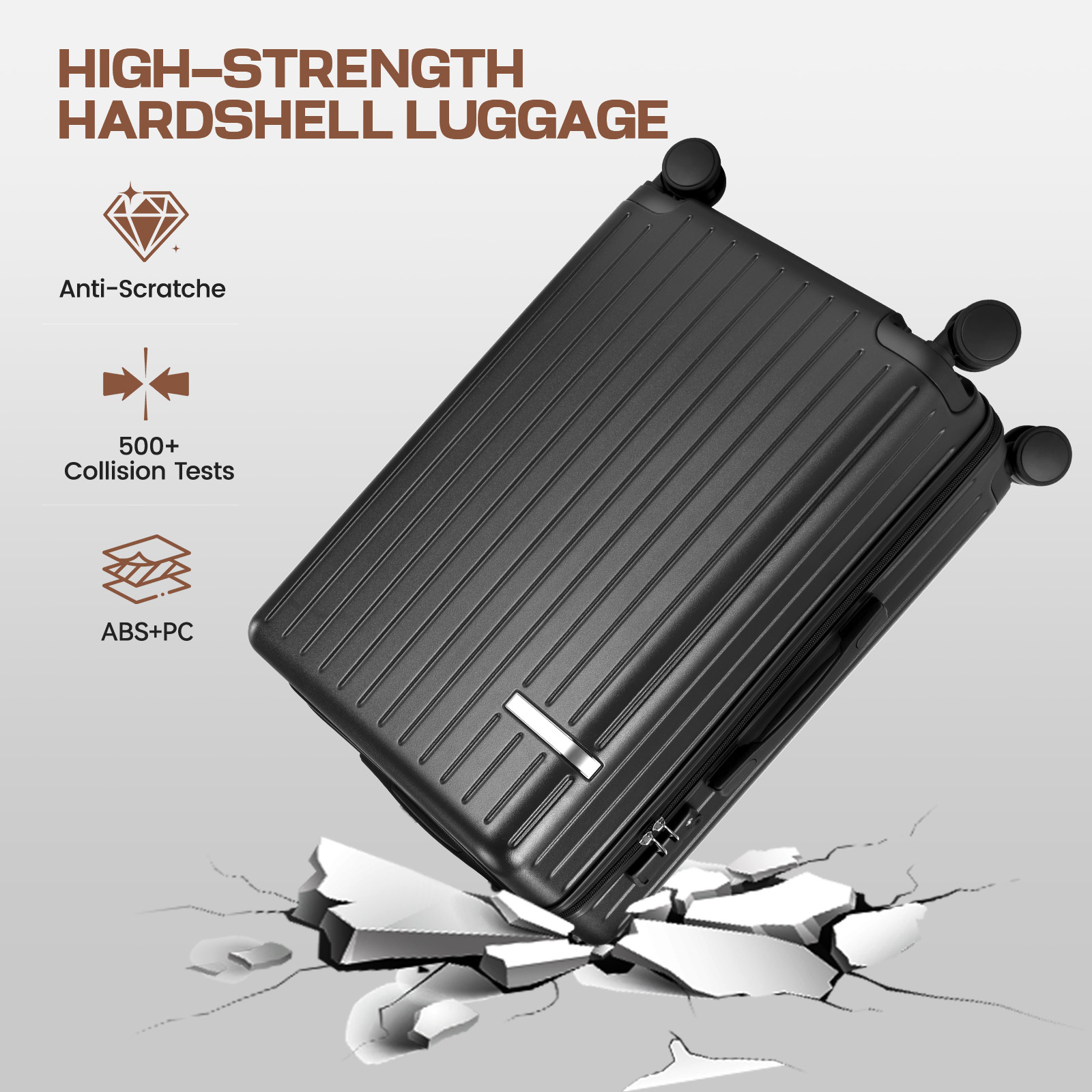 SANOPY 20" Luggage Set, Hardside 3PCS Suitcase Set with TSA Lock and Spinner Wheels, Black