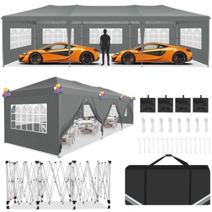 HOTEEL 10x20 Pop up Canopy Tent, Protable Canopy Tent with 6 Sidewalls Waterproof Commercial Pop up Tent for Parties, Wedding, Camping, Courtyard with Carry Bag,White