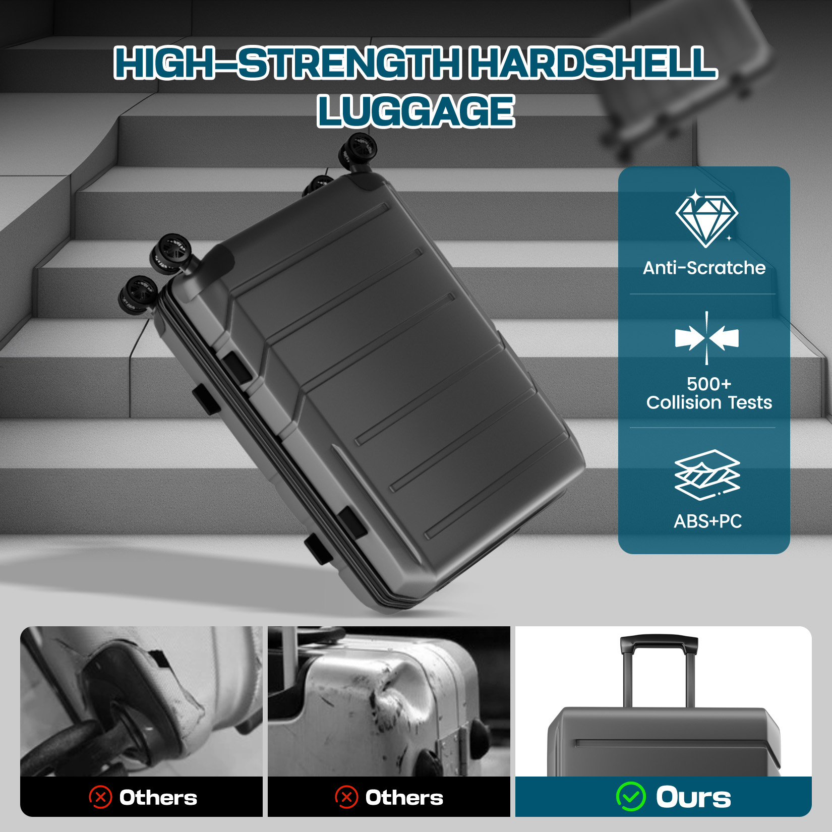 SANOPY 3-Piece Carry On Luggage Set, Hardside Suitcase Set with TSA Lock Spinner Wheels, Black