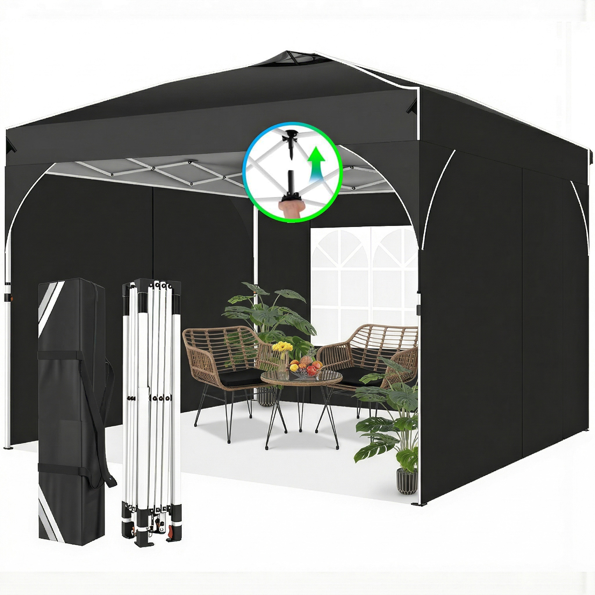 HOTEEL 10x10 Ez Up Pop Up Canopy Tent, Party Tents with One Push Central Button Air Vent, Instant Canopy Tent with Sidewalls & Reflective Strip