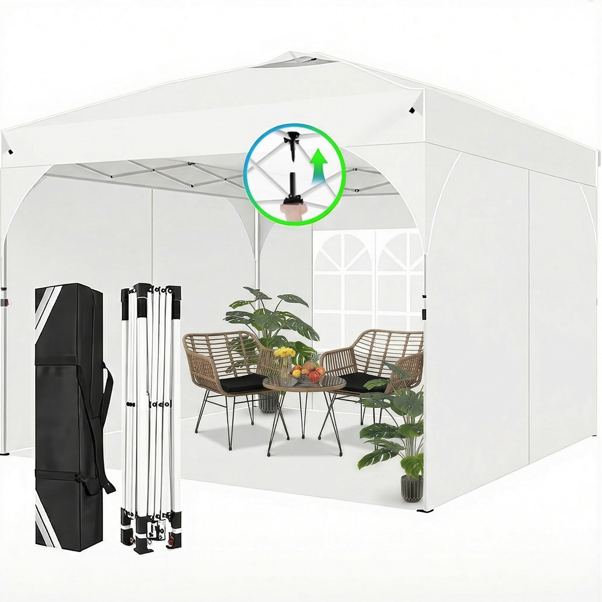 HOTEEL 10x10 Ez Up Pop Up Canopy Tent, Party Tents with One Push Central Button Air Vent, Instant Canopy Tent with Sidewalls & Reflective Strip