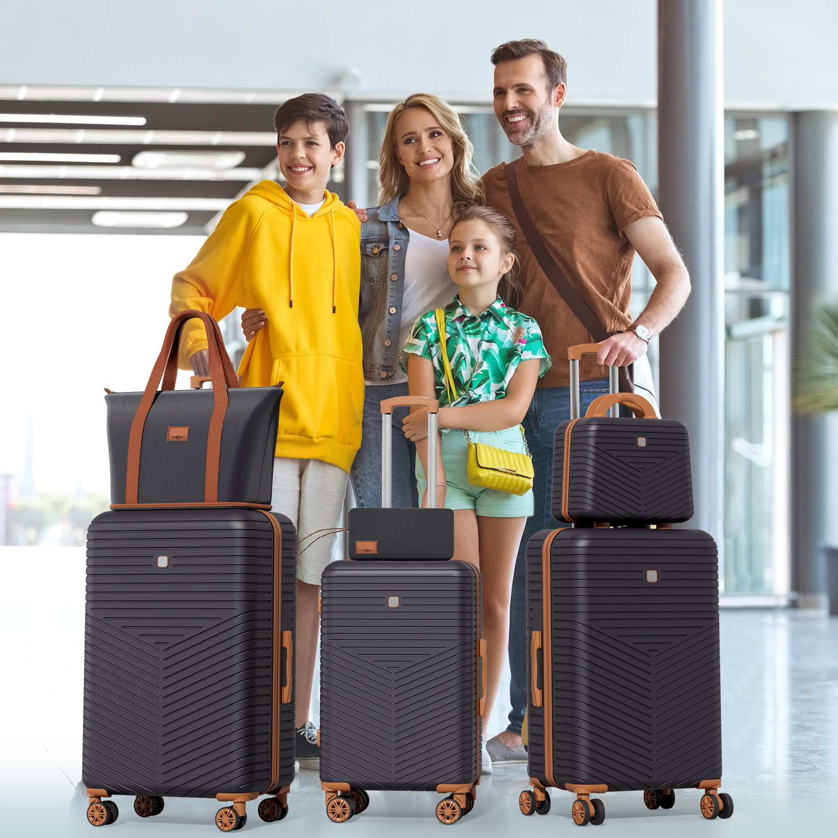 SANOPY 4 Pcs Luggage Set, ABS+PC(Sturdy) Hardshell Suitcases, TSA Locks, Silent Dual Spinner Wheels, Black