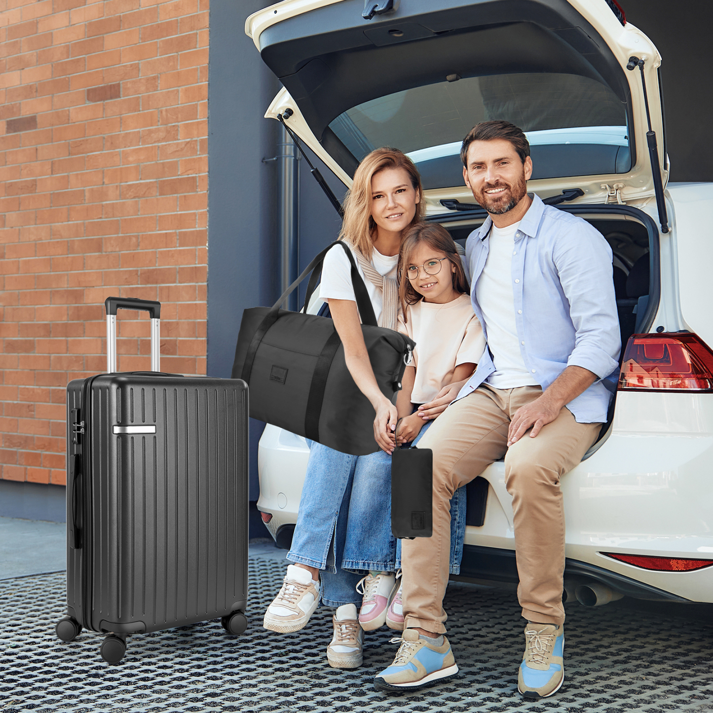 SANOPY 20" Luggage Set, Hardside 3PCS Suitcase Set with TSA Lock and Spinner Wheels, Black