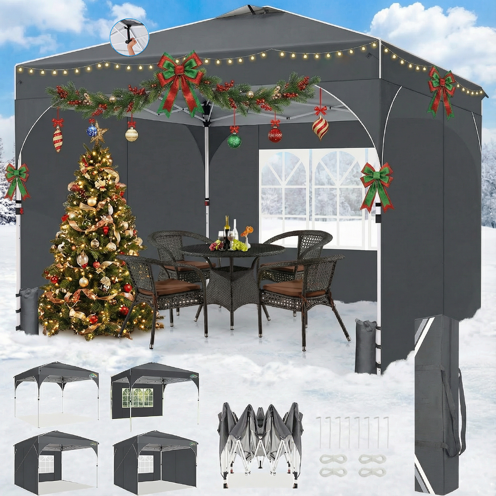 SANOPY 10'x10' Canopy Tent for Party Tent with One Push Central Button&Air Vent Instant Pop Up Canopy Tent with Sidewalls&Sandbags Ez Up Pop up Party Canopy Tent with Carry Bag, White