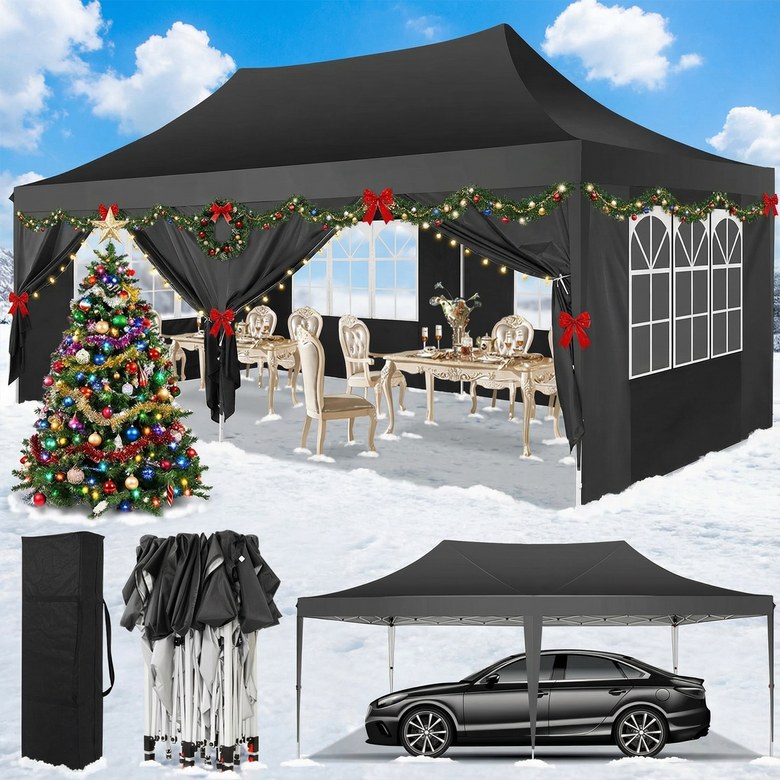 SANOPY 10'x10' Canopy Tent for Party Tent with One Push Central Button&Air Vent Instant Pop Up Canopy Tent with Sidewalls&Sandbags Ez Up Pop up Party Canopy Tent with  Carry Bag, White