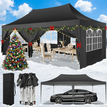 SANOPY 10'x10' Canopy Tent for Party Tent with One Push Central Button&Air Vent Instant Pop Up Canopy Tent with Sidewalls&Sandbags Ez Up Pop up Party Canopy Tent with  Carry Bag, White