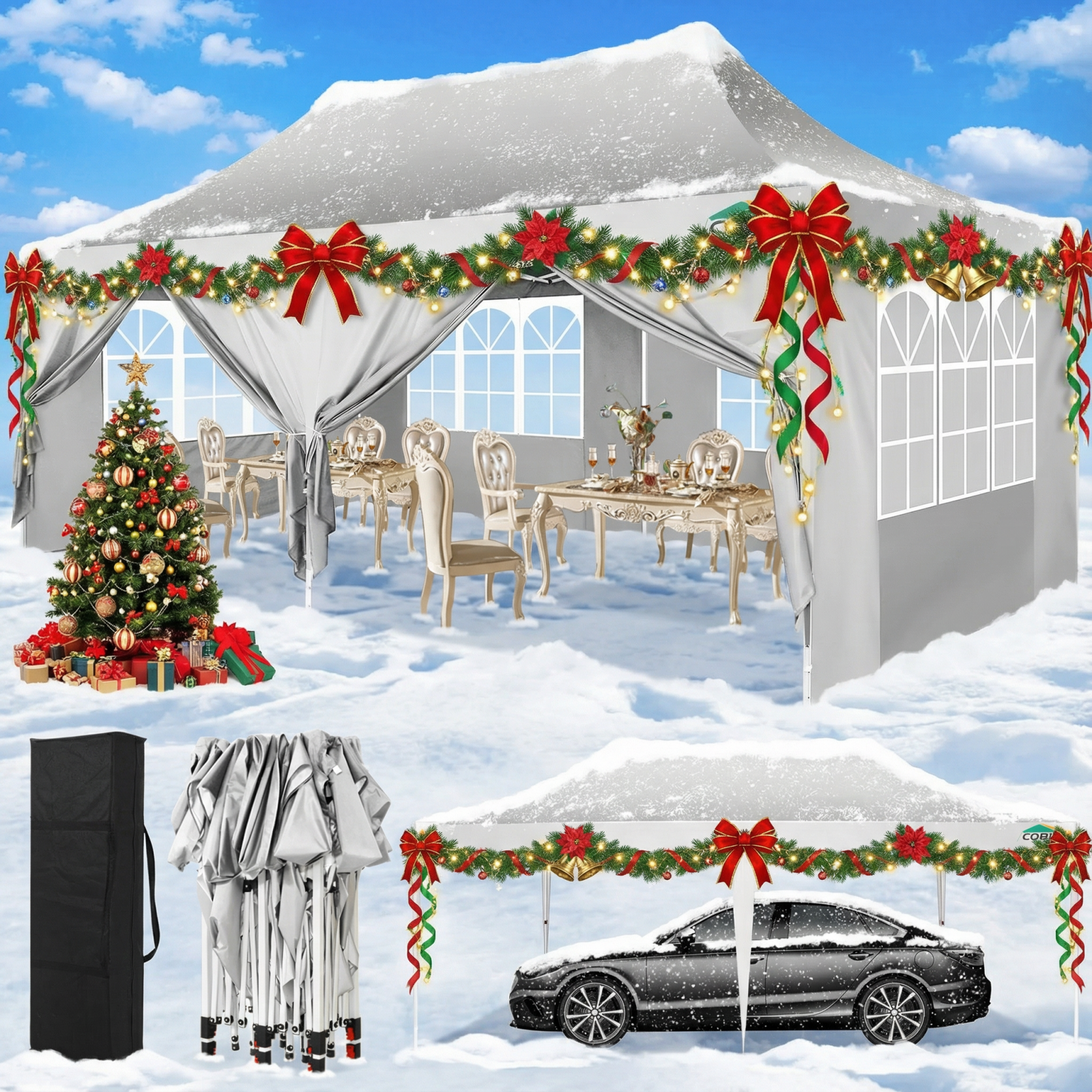 SANOPY 10'x10' Canopy Tent for Party Tent with One Push Central Button&Air Vent Instant Pop Up Canopy Tent with Sidewalls&Sandbags Ez Up Pop up Party Canopy Tent with  Carry Bag, White