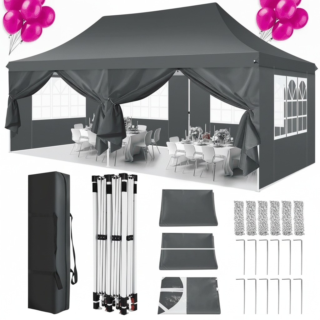 Hoteel 10'x20' Pop up Canopy Tent with 6 Removable Sidewalls, Instant Outdoor Canopy Shelter with Upgrade Raised Roof and Carry Bag