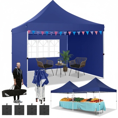 Hoteel 10x10 Pop Up Canopy Tent with 3 Sidewalls, Commercial Party Tent Ez Waterproof Outdoor Instant Gazebo UV 50+ Event Shelter, Garden Tents for Parties Camping with Sandbags & Cover Bag