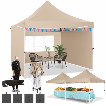 Hoteel 10x10 Pop Up Canopy Tent with 3 Sidewalls, Commercial Party Tent Ez Waterproof Outdoor Instant Gazebo UV 50+ Event Shelter, Garden Tents for Parties Camping with Sandbags & Cover Bag