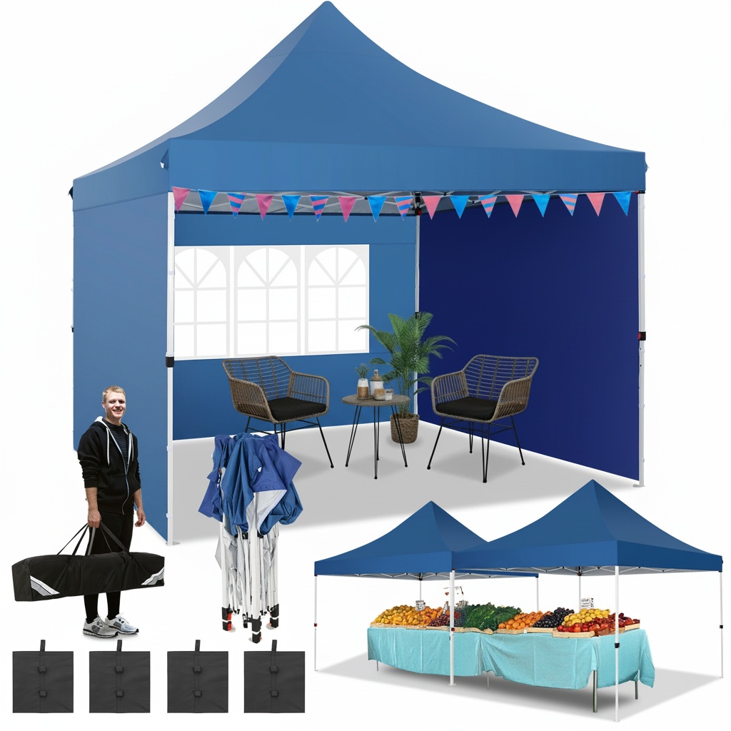 Hoteel 10x10 Pop Up Canopy Tent with 3 Sidewalls, Commercial Party Tent Ez Waterproof Outdoor Instant Gazebo UV 50+ Event Shelter, Garden Tents for Parties Camping with Sandbags & Cover Bag