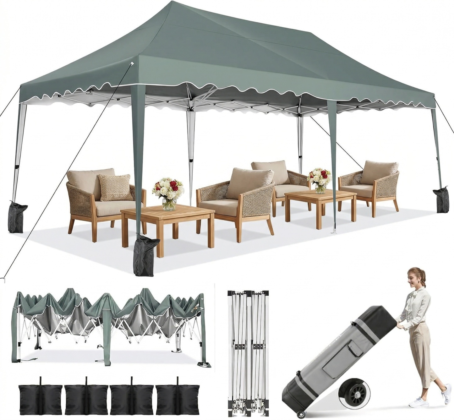HOTEEL 10x10 Pop Up Canopy Outdoor Shade, Easy Up Sun Shelter with One Person Set Up Center Lock, Commercial Instant Canopy Tent, Portable Instant Camping Beach Canopy Tents for Parties, Beach