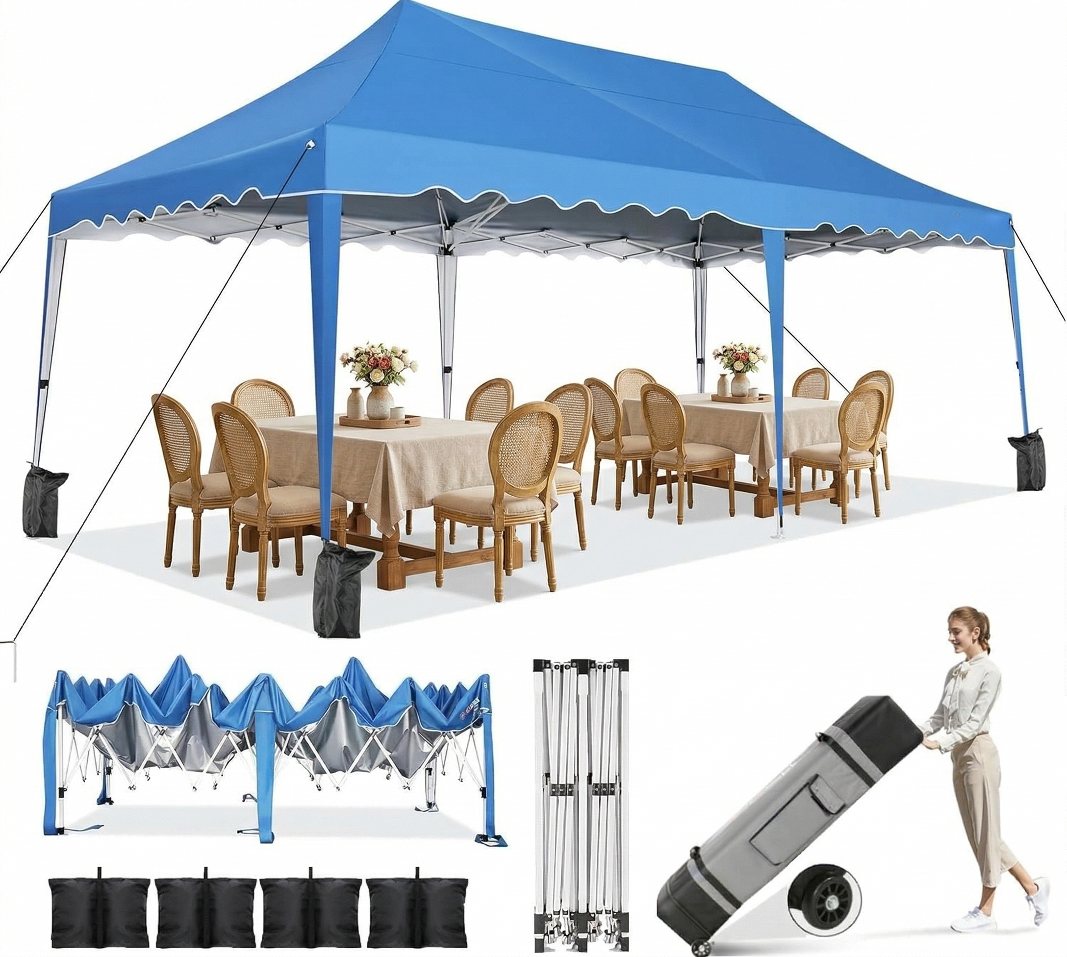 HOTEEL 10x10 Pop Up Canopy Outdoor Shade, Easy Up Sun Shelter with One Person Set Up Center Lock, Commercial Instant Canopy Tent, Portable Instant Camping Beach Canopy Tents for Parties, Beach