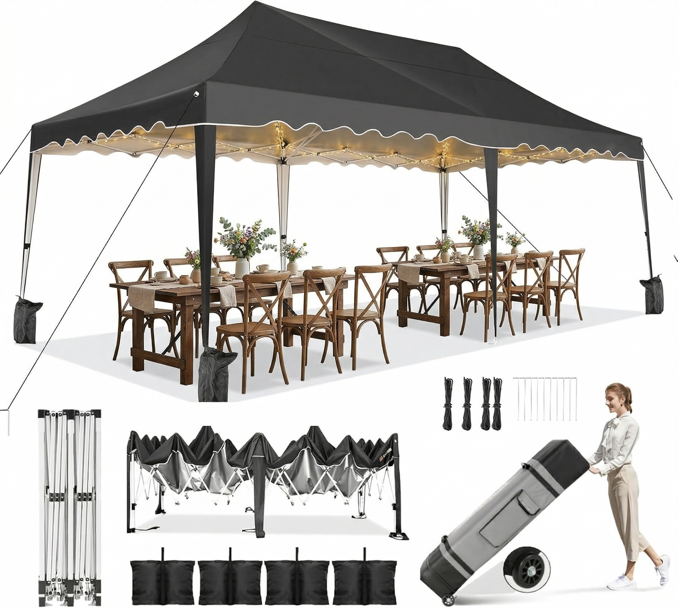 HOTEEL 10x10 Pop Up Canopy Outdoor Shade, Easy Up Sun Shelter with One Person Set Up Center Lock, Commercial Instant Canopy Tent, Portable Instant Camping Beach Canopy Tents for Parties, Beach
