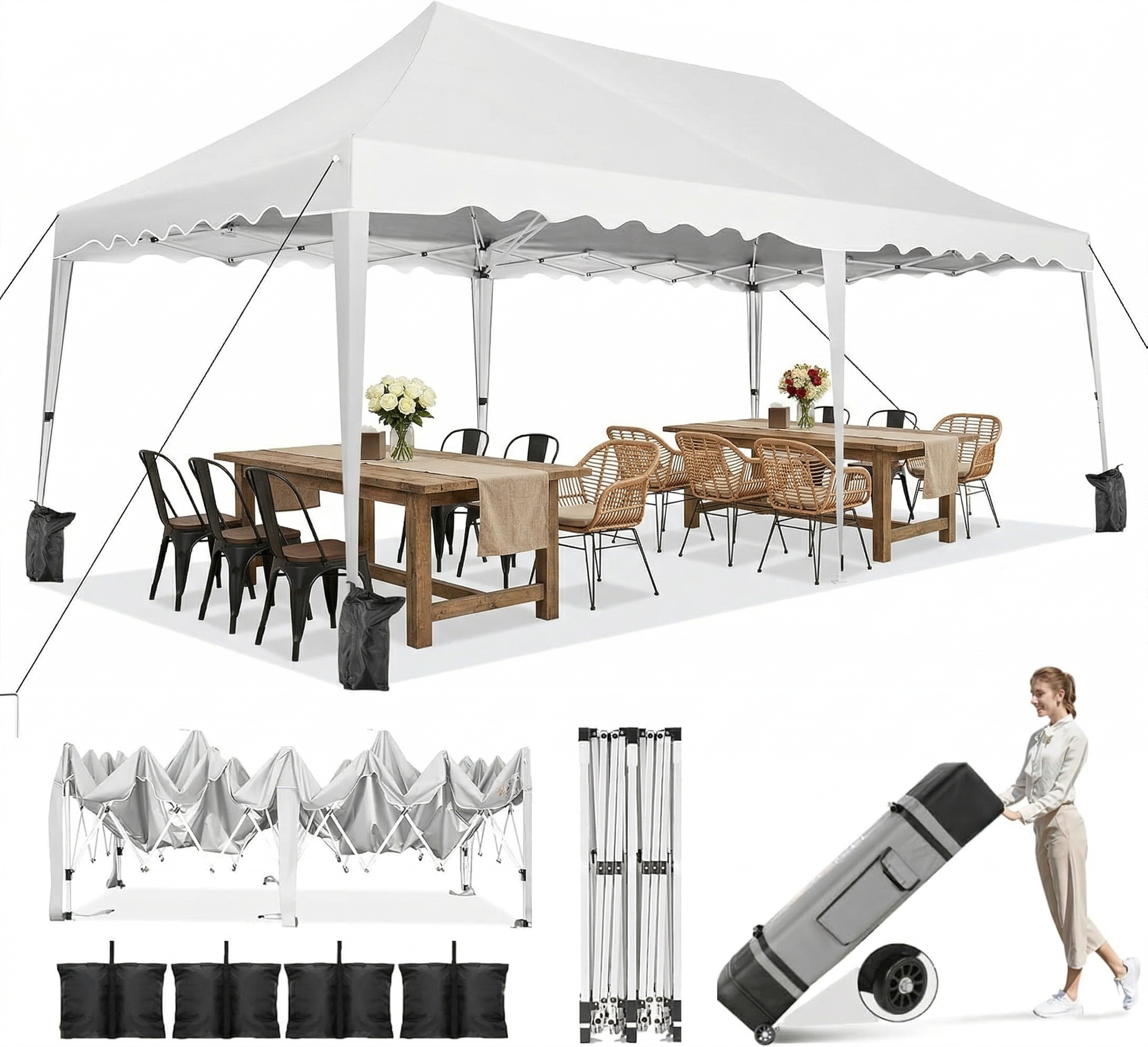 HOTEEL 10x10 Pop Up Canopy Outdoor Shade, Easy Up Sun Shelter with One Person Set Up Center Lock, Commercial Instant Canopy Tent, Portable Instant Camping Beach Canopy Tents for Parties, Beach