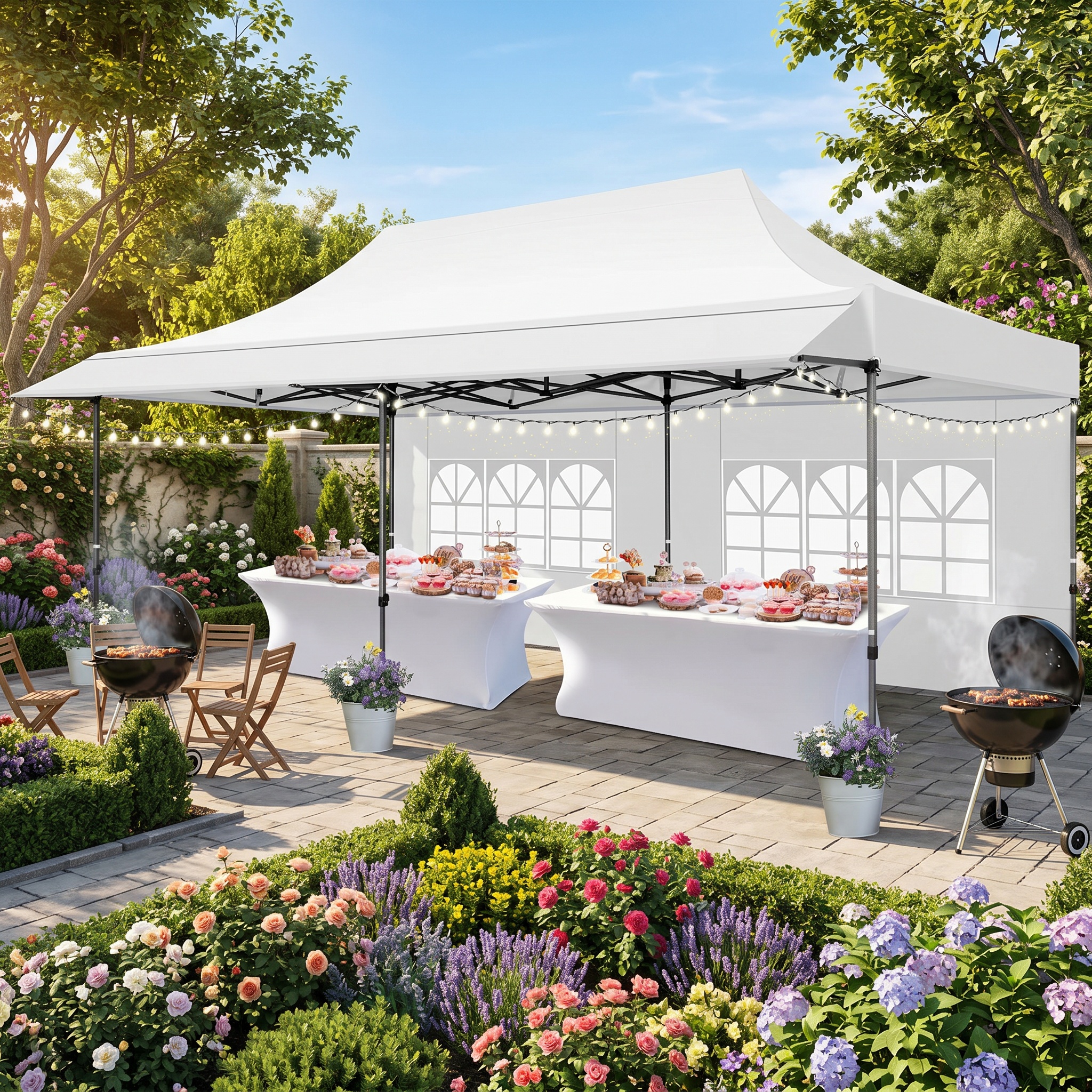 HOTEEL 10x10 ft Canopy with Extended Awning, Heavy Duty EZ Pop up Folding Canopy Tent with Roller Bag, Rainproof&Sunproof Awning Gazebo Shelter for Party Events, Market, Vendor