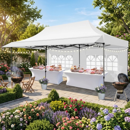HOTEEL 10x10 ft Canopy with Extended Awning, Heavy Duty EZ Pop up Folding Canopy Tent with Roller Bag, Rainproof&Sunproof Awning Gazebo Shelter for Party Events, Market, Vendor
