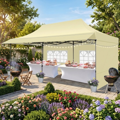 HOTEEL 10x10 ft Canopy with Extended Awning, Heavy Duty EZ Pop up Folding Canopy Tent with Roller Bag, Rainproof&Sunproof Awning Gazebo Shelter for Party Events, Market, Vendor
