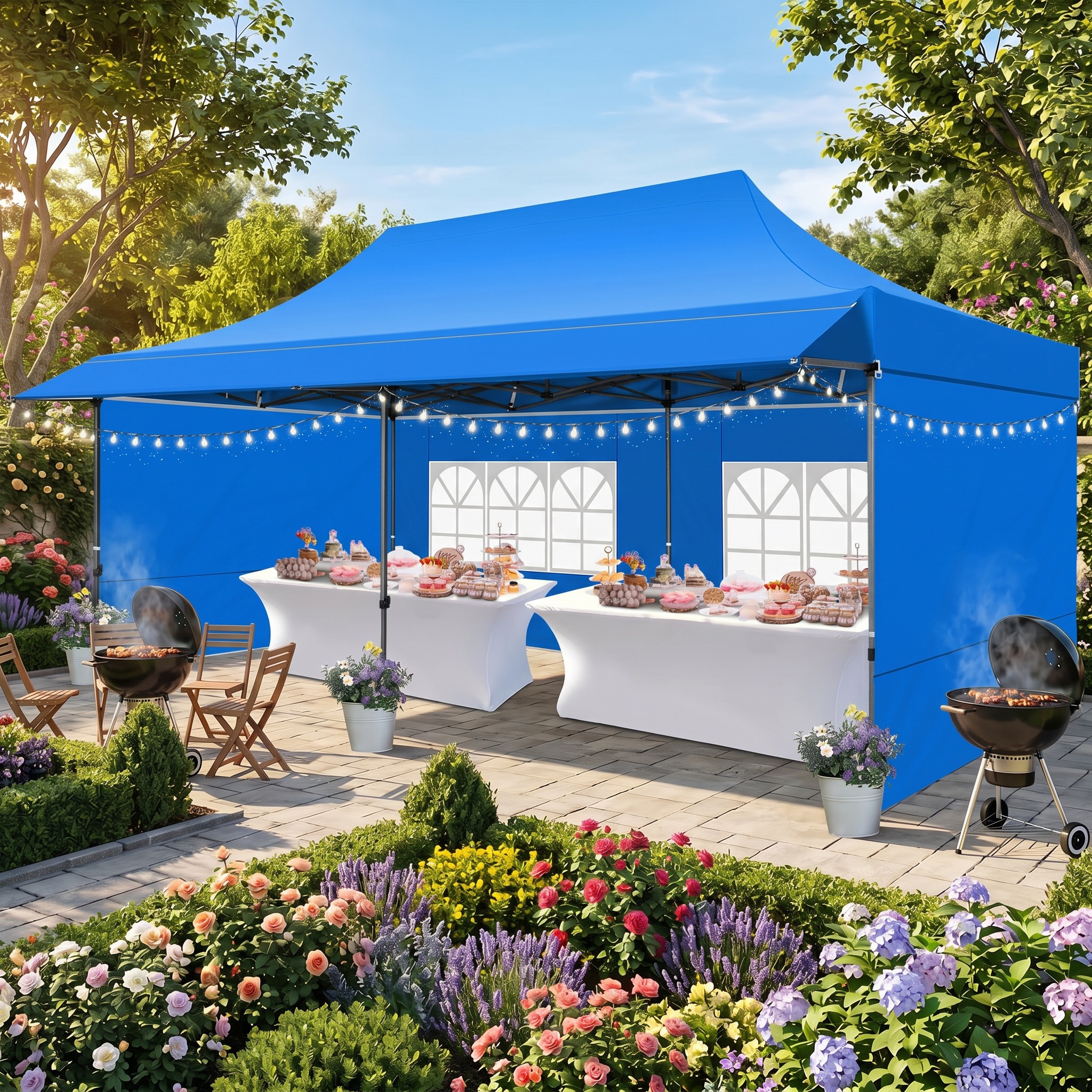 HOTEEL 10x10 ft Canopy with Extended Awning, Heavy Duty EZ Pop up Folding Canopy Tent with Roller Bag, Rainproof&Sunproof Awning Gazebo Shelter for Party Events, Market, Vendor