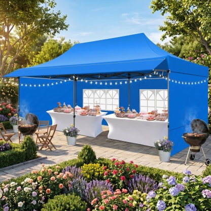 HOTEEL 10x10 ft Canopy with Extended Awning, Heavy Duty EZ Pop up Folding Canopy Tent with Roller Bag, Rainproof&Sunproof Awning Gazebo Shelter for Party Events, Market, Vendor