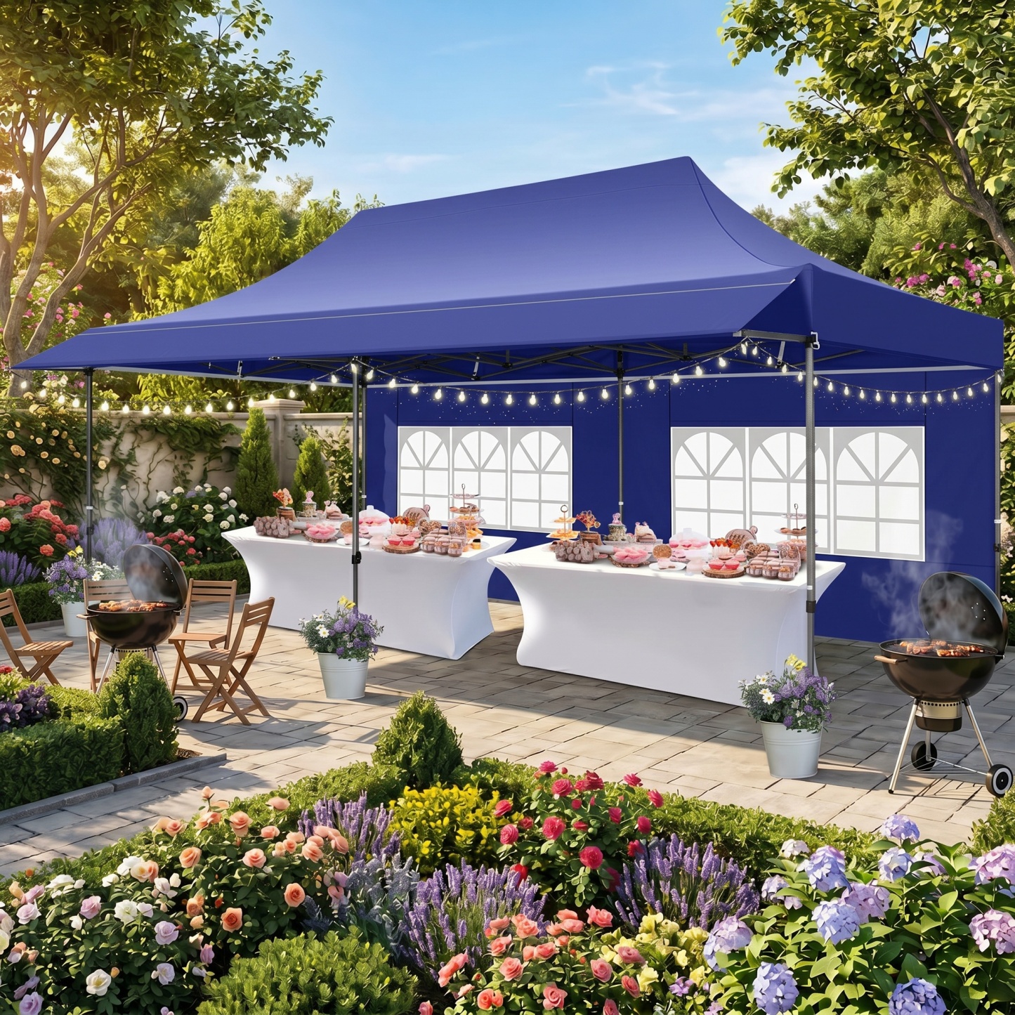 HOTEEL 10x10 ft Canopy with Extended Awning, Heavy Duty EZ Pop up Folding Canopy Tent with Roller Bag, Rainproof&Sunproof Awning Gazebo Shelter for Party Events, Market, Vendor