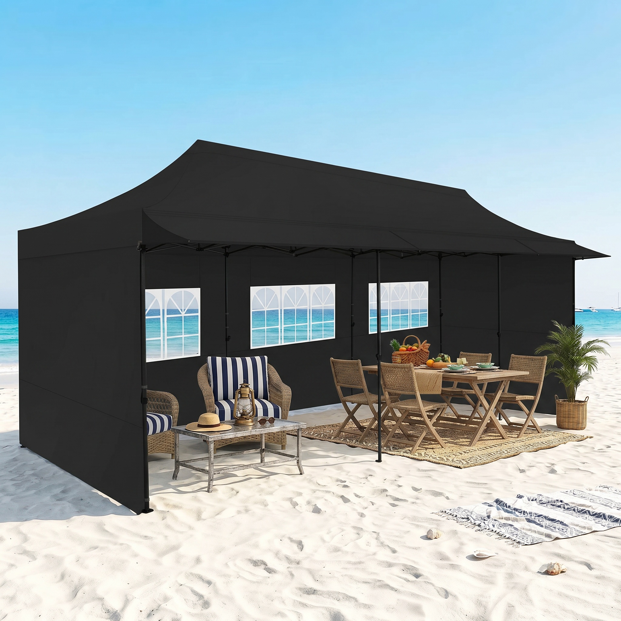 HOTEEL 10x10 ft Canopy with Extended Awning, Heavy Duty EZ Pop up Folding Canopy Tent with Roller Bag, Rainproof&Sunproof Awning Gazebo Shelter for Party Events, Market, Vendor