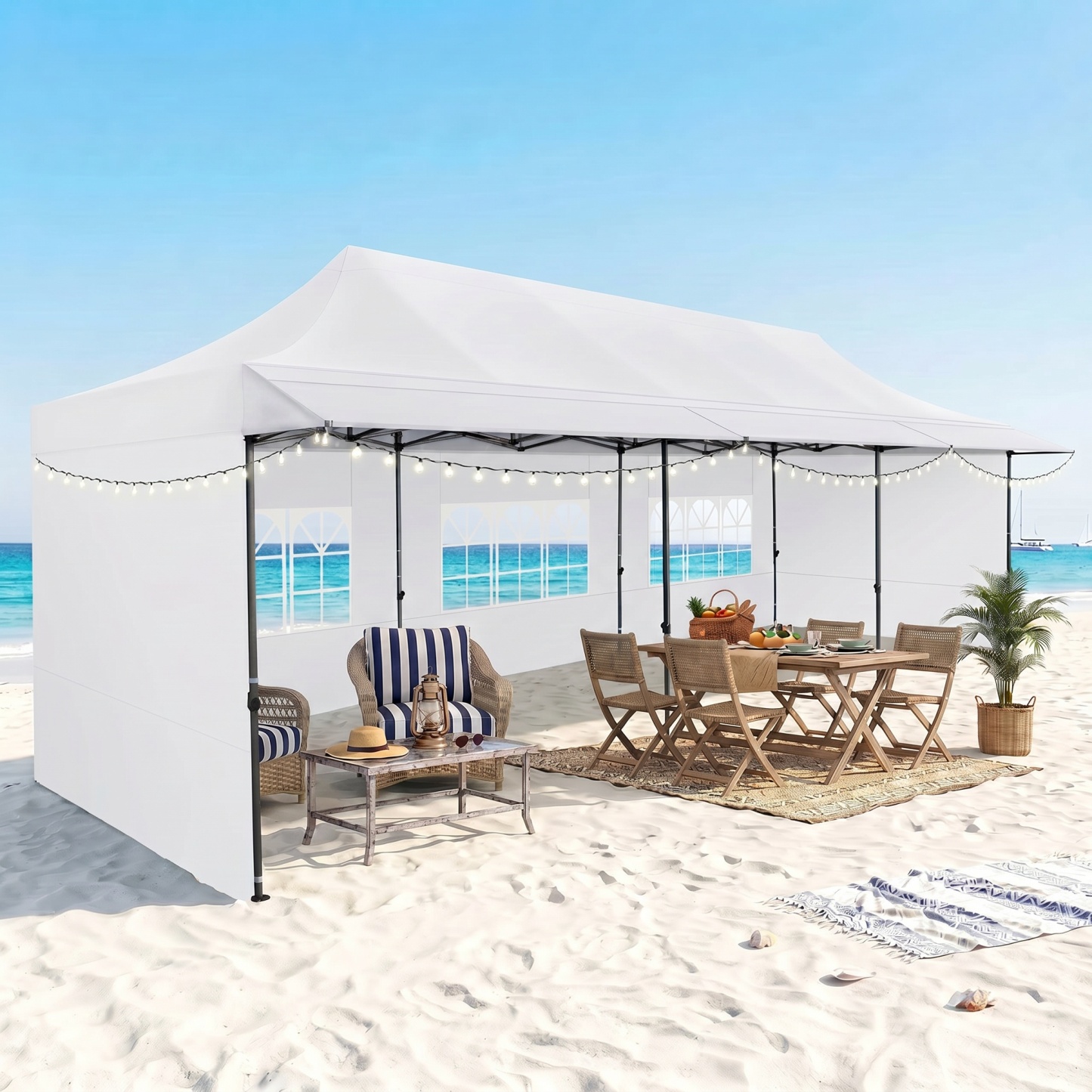 HOTEEL 10x10 ft Canopy with Extended Awning, Heavy Duty EZ Pop up Folding Canopy Tent with Roller Bag, Rainproof&Sunproof Awning Gazebo Shelter for Party Events, Market, Vendor