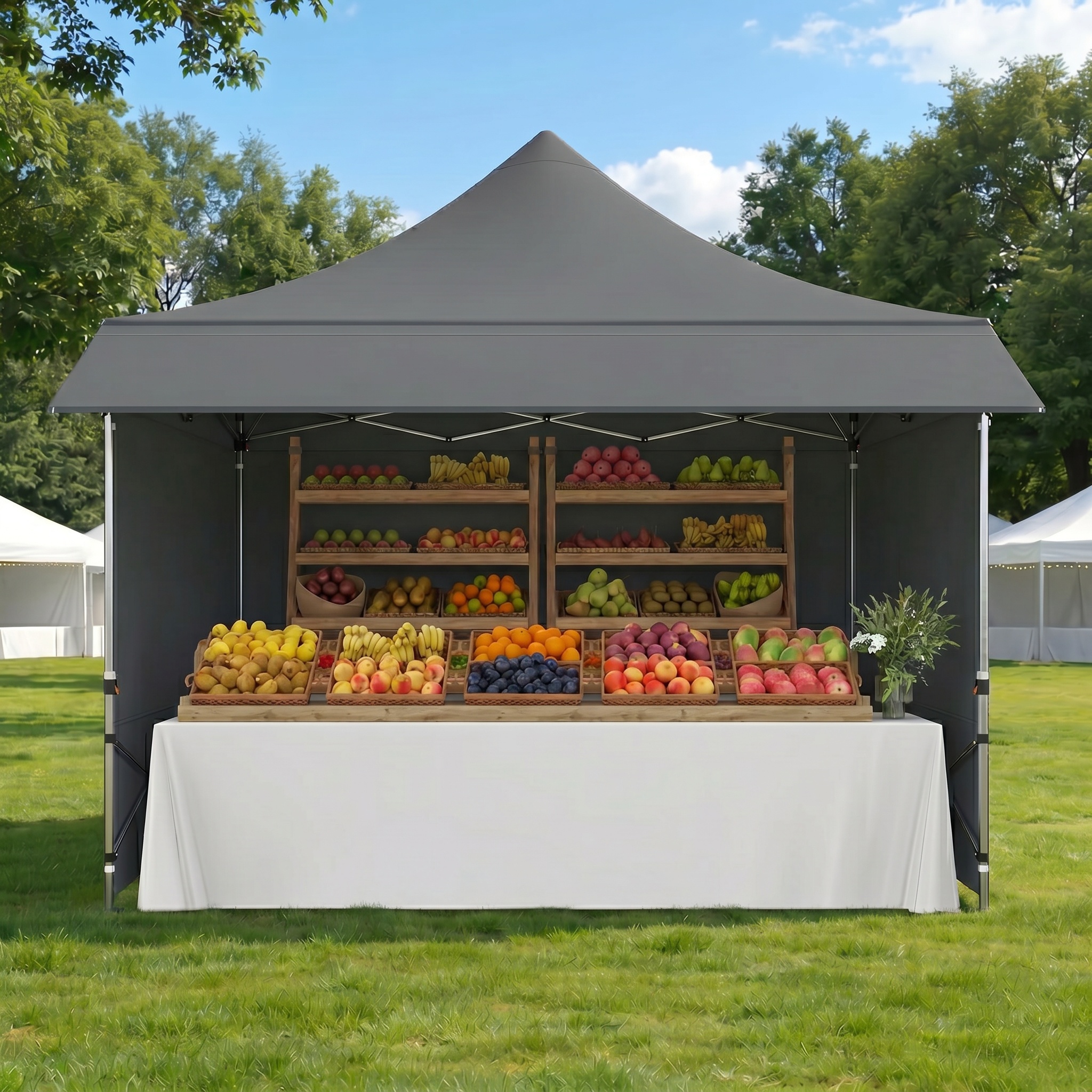 HOTEEL 10x10 ft Canopy with Extended Awning, Heavy Duty EZ Pop up Folding Canopy Tent with Roller Bag, Rainproof&Sunproof Awning Gazebo Shelter for Party Events, Market, Vendor