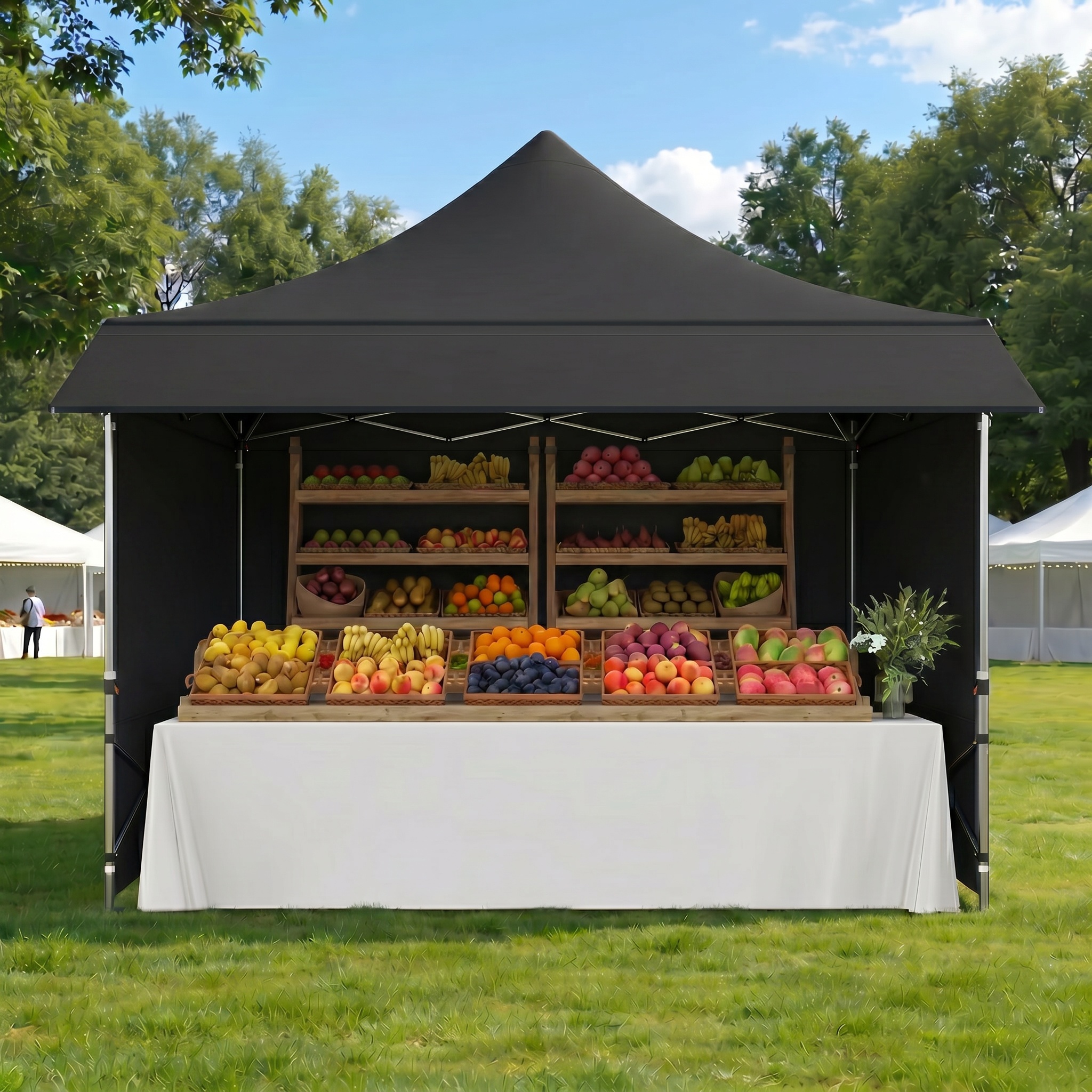 HOTEEL 10x10 ft Canopy with Extended Awning, Heavy Duty EZ Pop up Folding Canopy Tent with Roller Bag, Rainproof&Sunproof Awning Gazebo Shelter for Party Events, Market, Vendor
