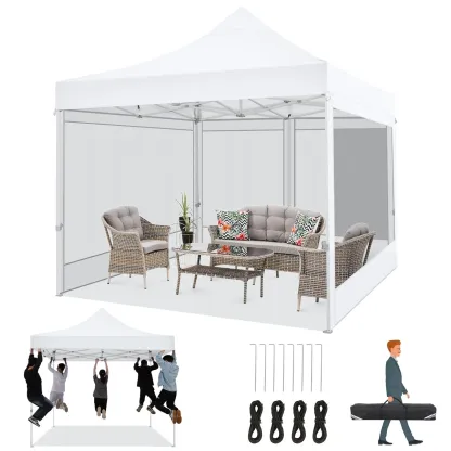 HOTEEL 10x15 Heavy Duty Canopy Tent, Pop up Gazebo with Netting Screened ,Waterproof Ez up Canopy with Sidewalls, Outdoor Instant Party Tent for Backyard, Khaki