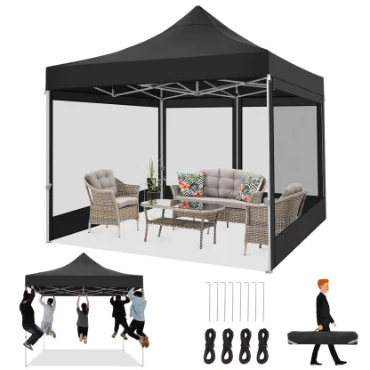 HOTEEL 10x15 Heavy Duty Canopy Tent, Pop up Gazebo with Netting Screened ,Waterproof Ez up Canopy with Sidewalls, Outdoor Instant Party Tent for Backyard, Khaki