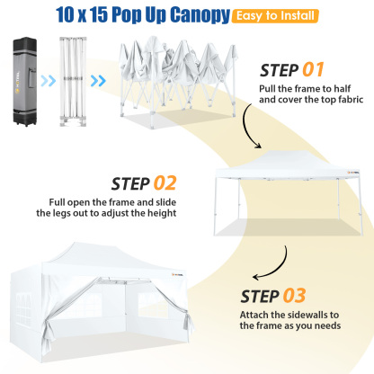 SANOPY 10x15 Pop Up Canopy Tent Heavy Duty with 4 Sidewalls Tents for Parties Outdoor Canopy Event Tent Wedding with Roller Bag, UV 50+ & Upgraded No Water, Thick Hexagonal Legs, White