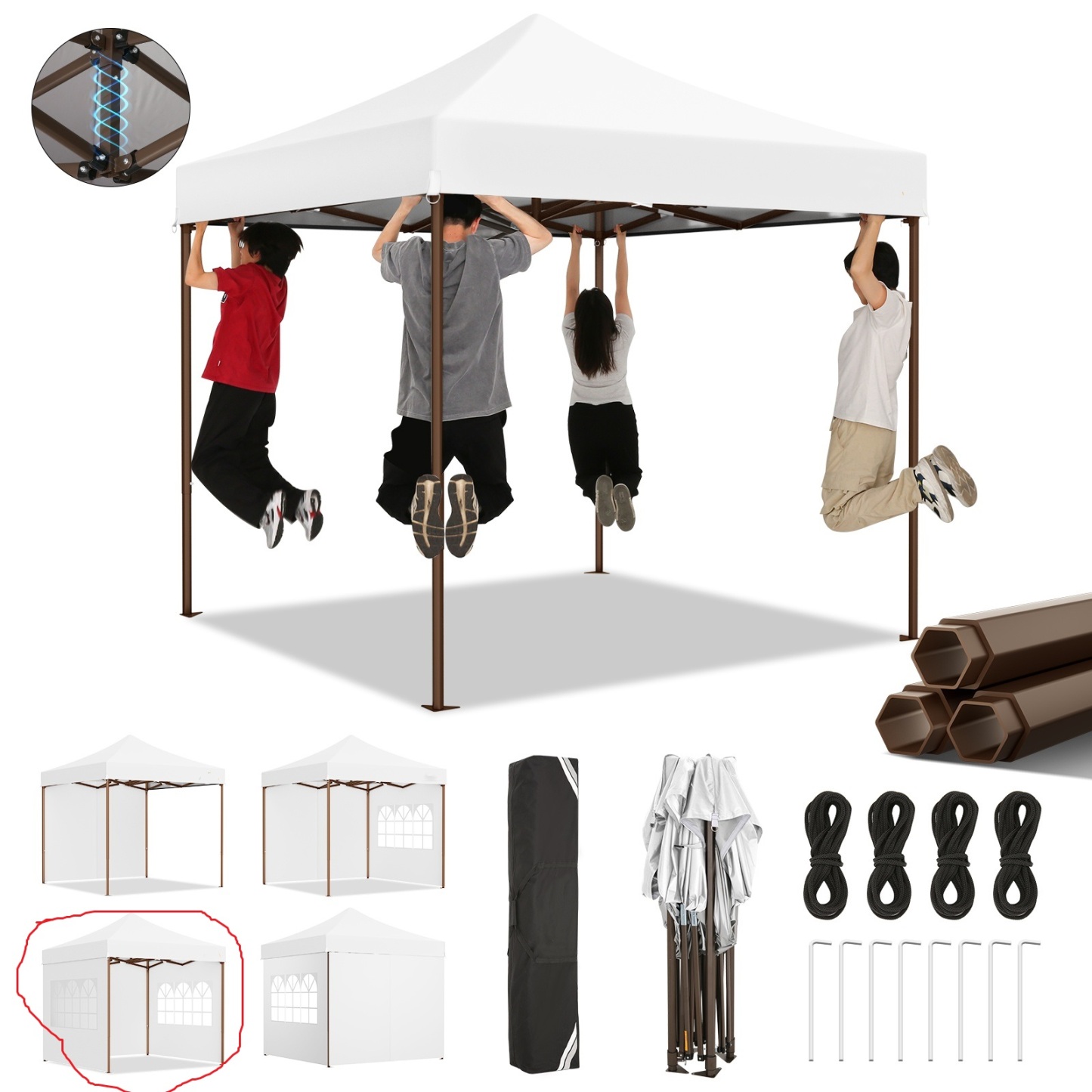 SANOPY 10x10 Heavy Duty Pop Up Canopy Tent with 4 Sidewalls, Commercial Instant Waterproof Canopy Tent, UV 50+ with Silver Coated, Upgraded Thickened Hexagonal Legs, White