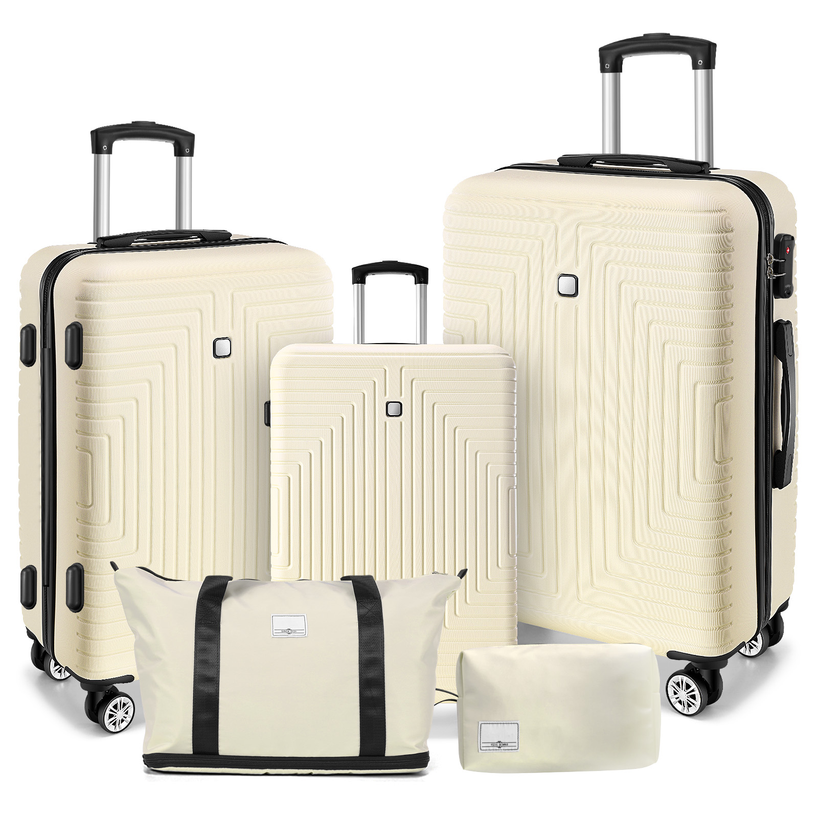 SANOPY 20" Carry-On Luggage Set, Hardside 3PCS Lightweight ABS+PC Suitcase Set with TSA Lock and Spinner Wheels, Beige
