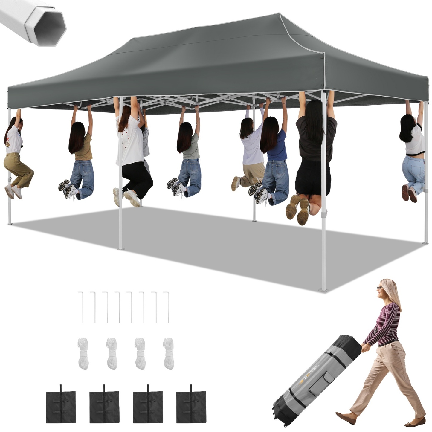 SANOPY 10' x 15' Heavy Duty Pop up Canopy, Instant Commercial Tent for Party with White Upgraded Hexagonal Bracket, Portable Gazebo with 4 Sangbags, Roller Bag, White