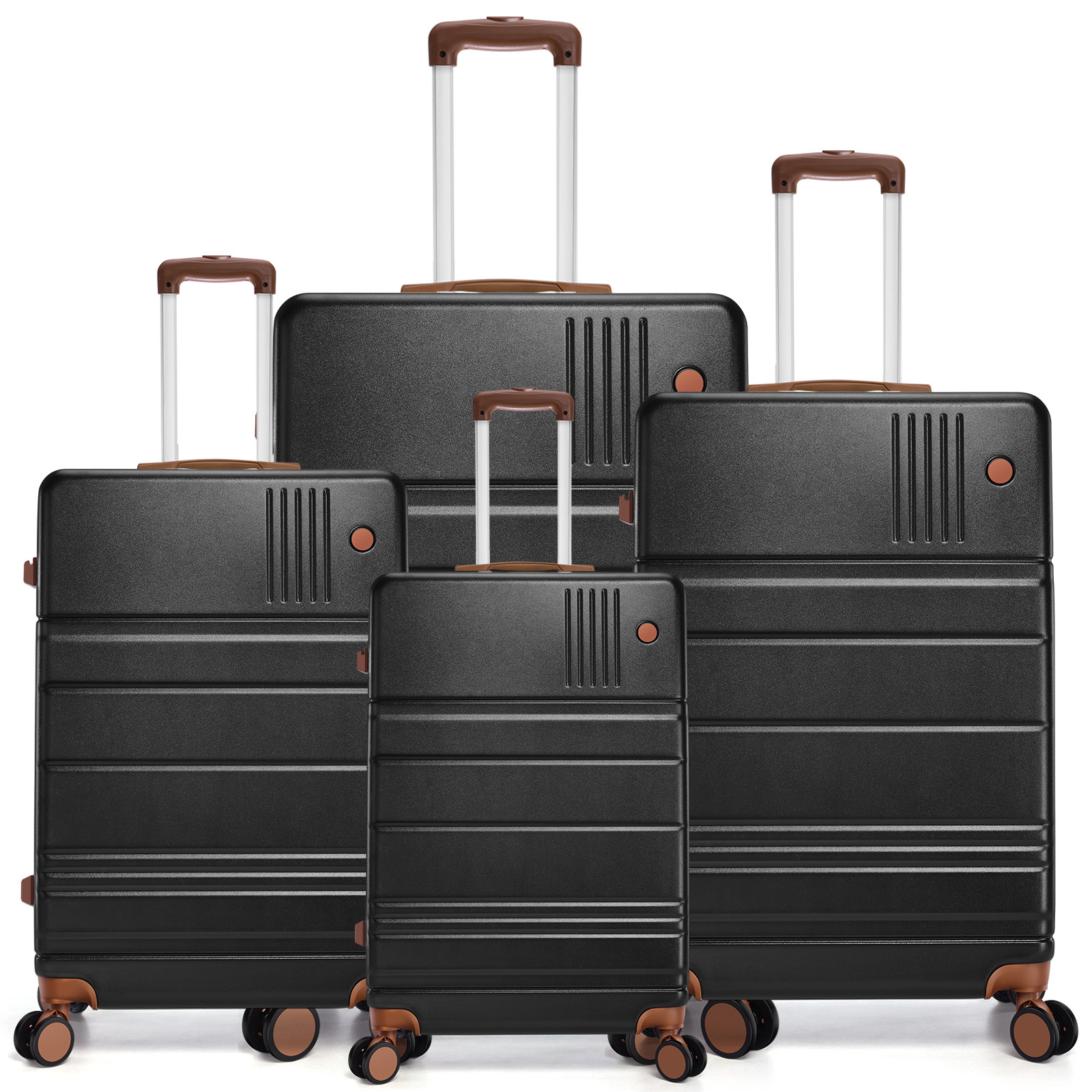 SANOPY 3 Piece Hardshell Luggage Set, ABS+PC Lightweight Suitcase Set with Double Spinner Wheels TSA Lock. (Black)