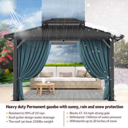 SANOPY 10x12 Hardtop Gazebo Aluminum Gazebos with Galvanized Steel Double Roof Metal Gazebo with Curtains and Netting Permanent Steel Gazebo for Backyard, Garden and Patio, Black