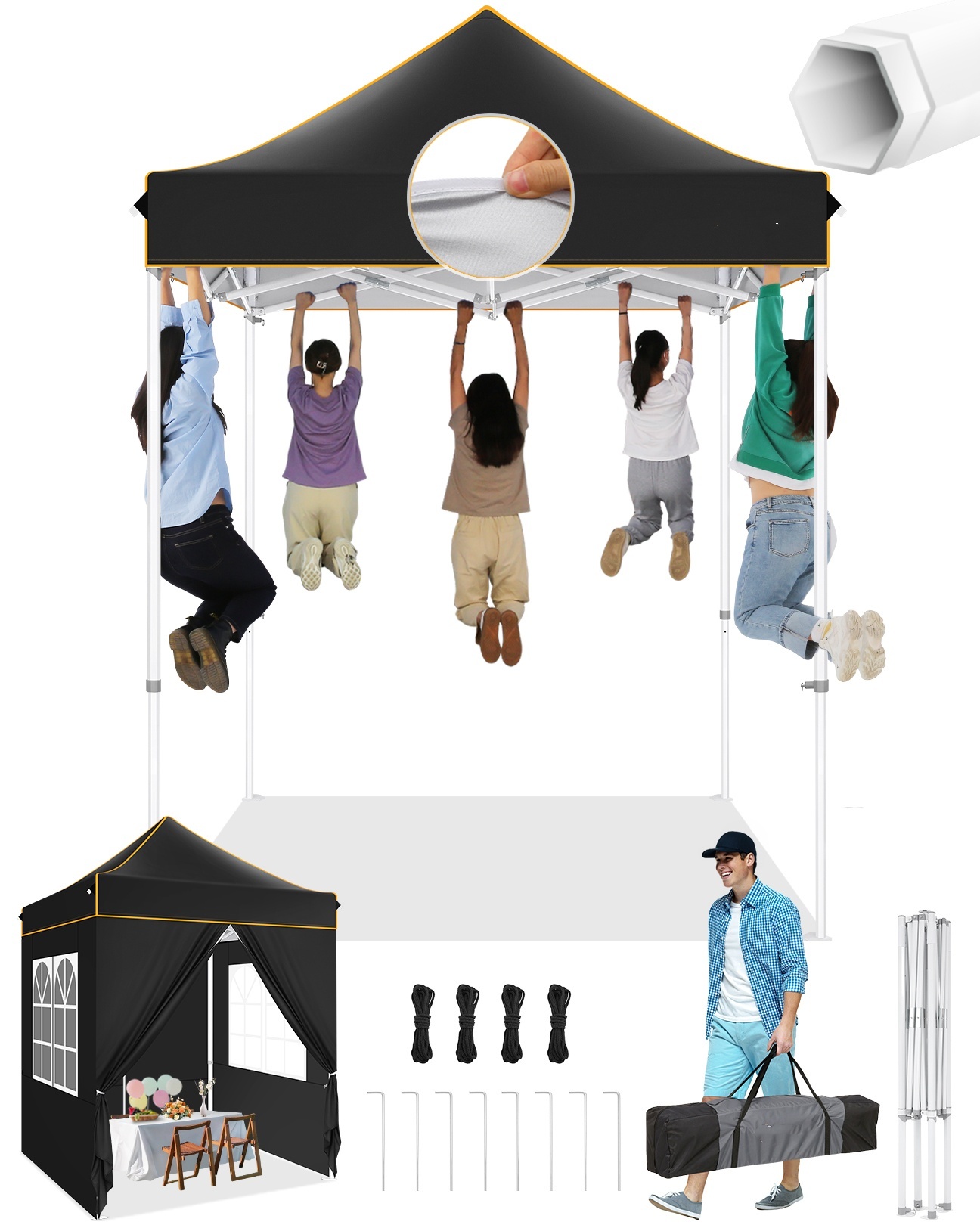 SANOPY 10x10 Heavy Duty Pop Up Canopy Tent with 4 Sidewalls, Commercial Instant Waterproof Canopy Tent, UV 50+ with Silver Coated, Upgraded Thickened Hexagonal Legs, White