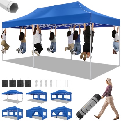 SANOPY 10x10 Heavy Duty Pop Up Canopy Tent with 4 Sidewalls, Commercial Instant Waterproof Canopy Tent, UV 50+ with Silver Coated, Upgraded Thickened Hexagonal Legs, White