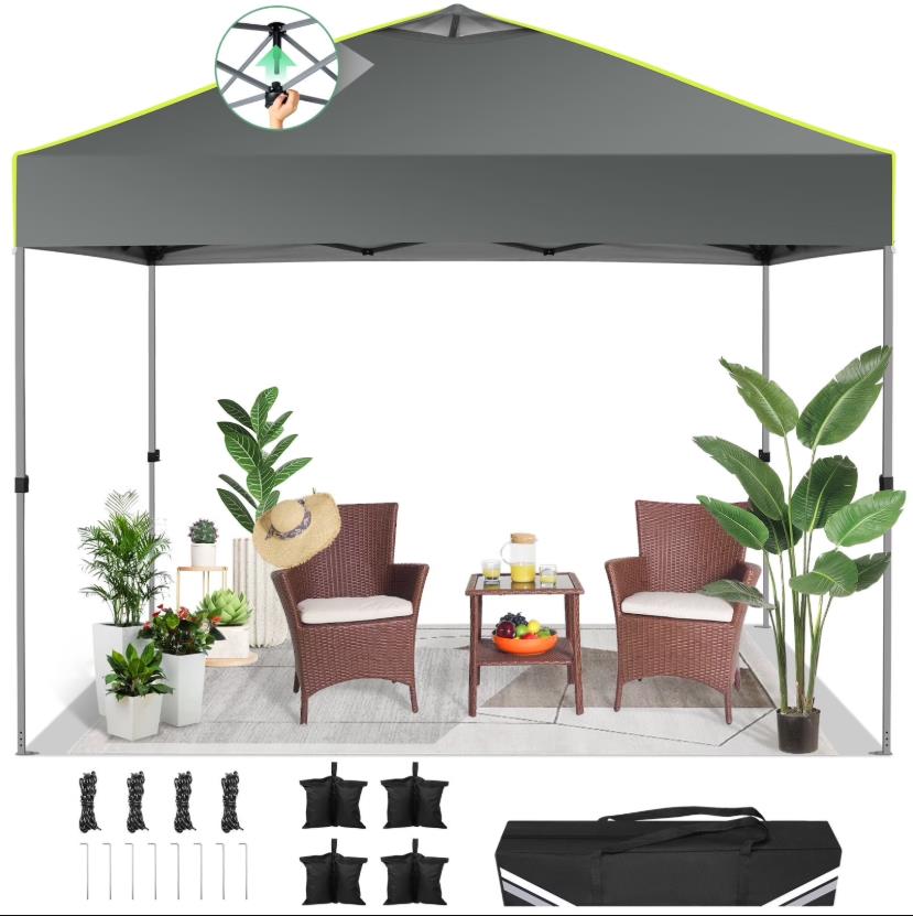 Hoteel Canopy 10x10 Pop Up Canopy Tent 1-Button Push Easy up Outdoor Canopy Instant Portable Commercial Shelter Waterproof UPF50+ Gazebo with Reflective Strip, Air Vent & 4 Sandbags