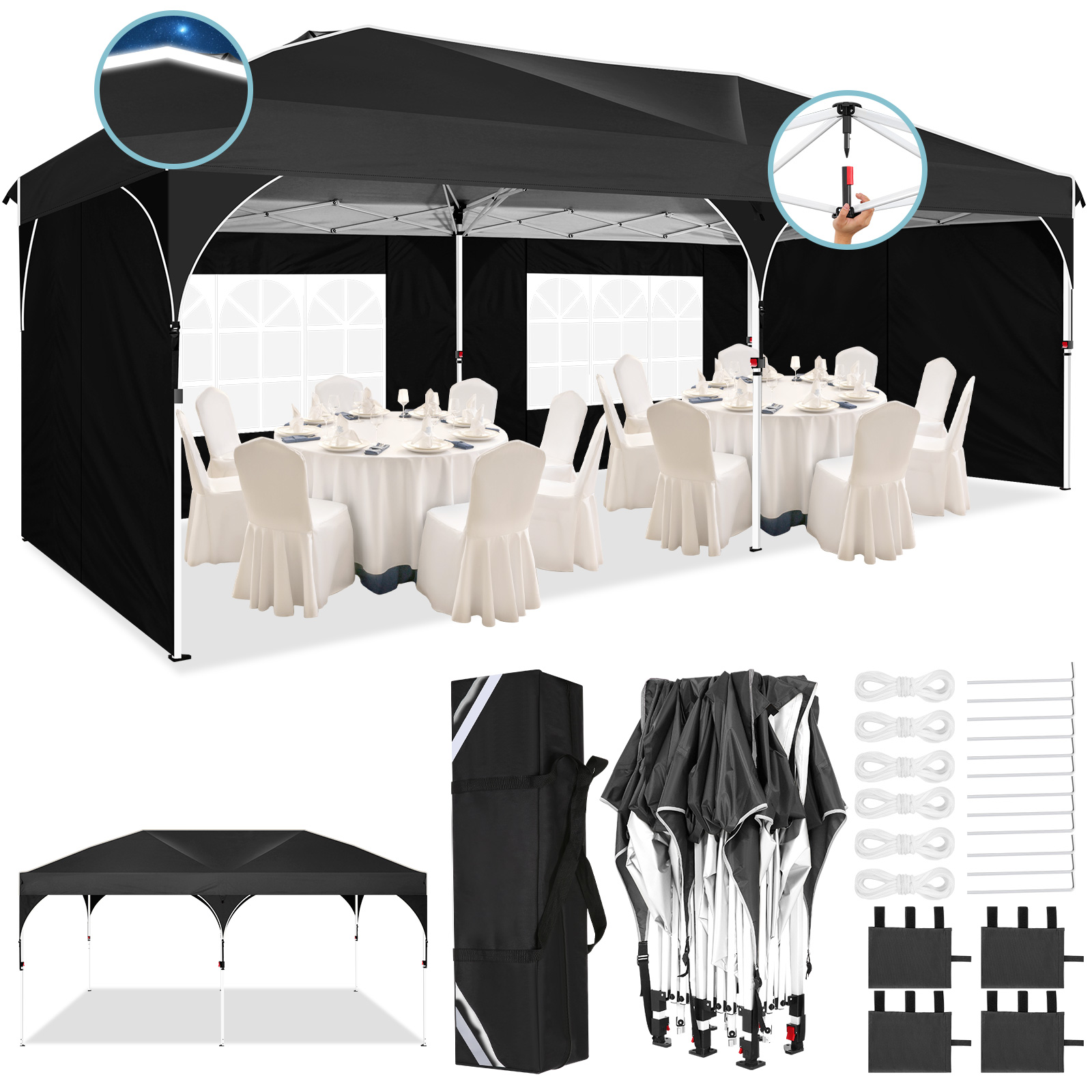 HOTEEL 10x10 Ez Up Pop Up Canopy Tent, Party Tents with One Push Central Button Air Vent, Instant Canopy Tent with Sidewalls & Reflective Strip