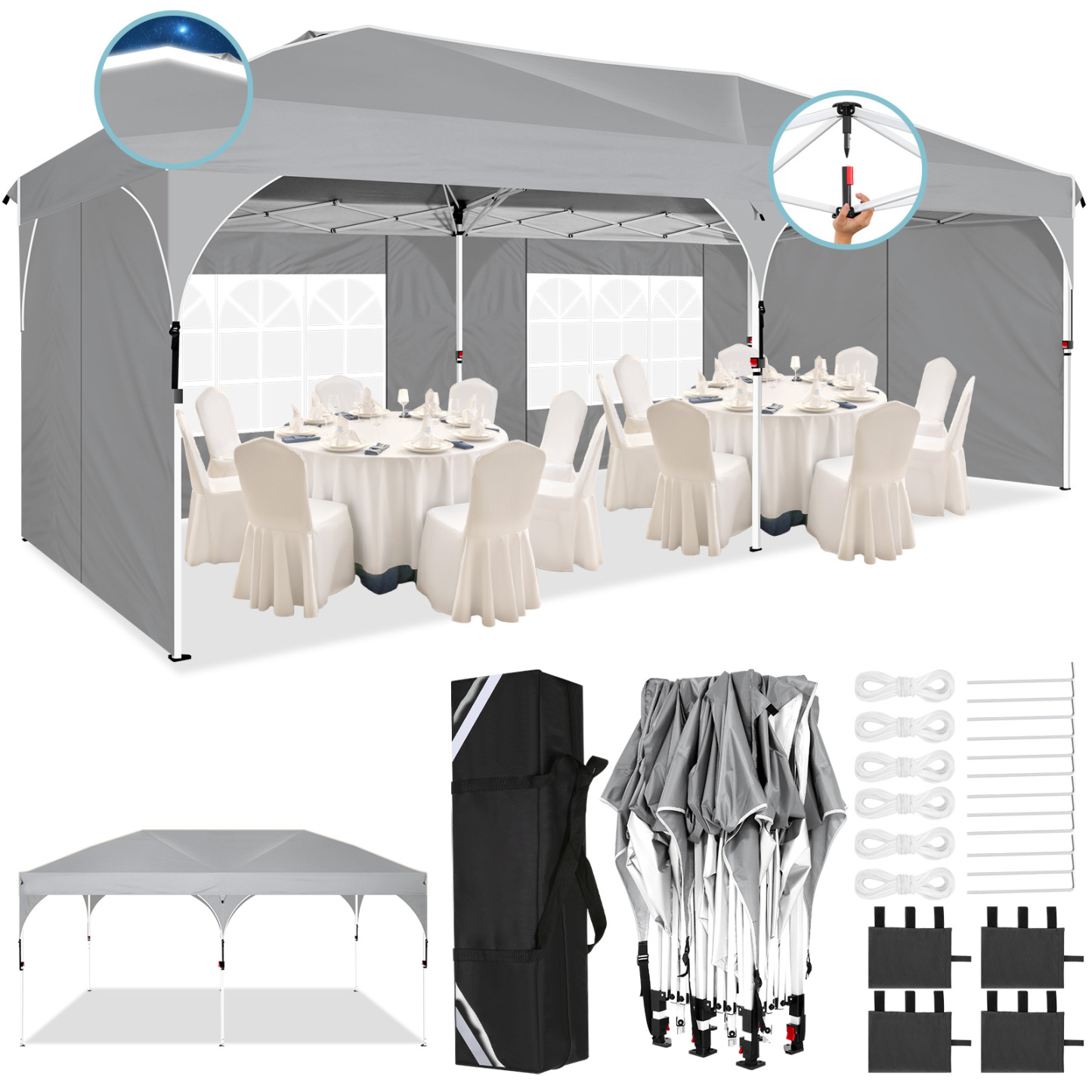 HOTEEL 10x10 Ez Up Pop Up Canopy Tent, Party Tents with One Push Central Button Air Vent, Instant Canopy Tent with Sidewalls & Reflective Strip