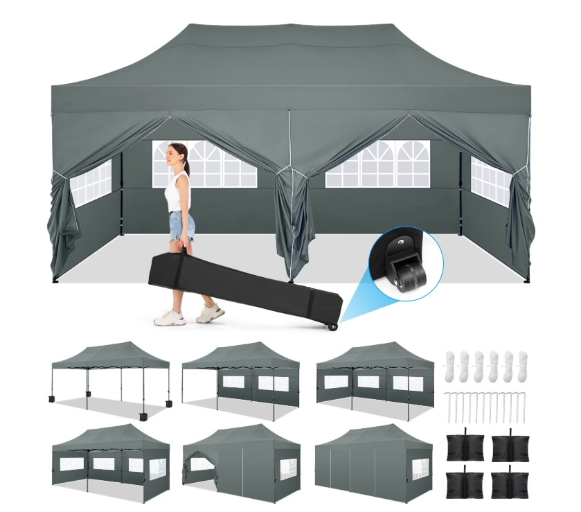 HOTEEL 10x15 Pop up Canopy Tent Heavy Duty with 4 Sidewalls, Thicken Frame Commercial Outdoor Tents for Parties All Season Wind & Easy Up Gazebo with Portable Bag