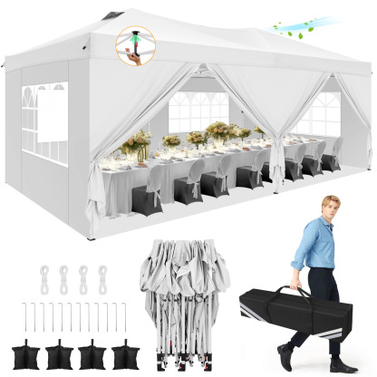 HOTEEL 10x20 Pop up Canopy Tent, Waterproof Commercial Tent with 6 Removable Sidewalls, Outdoor Sun Shelter Gazebo for Parties, Wedding, Camping, Courtyard