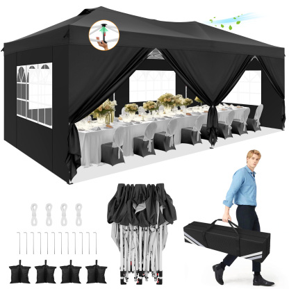 HOTEEL 10x20 Pop up Canopy Tent, Waterproof Commercial Tent with 6 Removable Sidewalls, Outdoor Sun Shelter Gazebo for Parties, Wedding, Camping, Courtyard