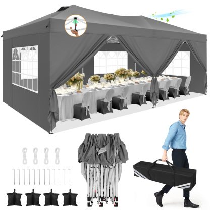 HOTEEL 10x20 Pop up Canopy Tent, Waterproof Commercial Tent with 6 Removable Sidewalls, Outdoor Sun Shelter Gazebo for Parties, Wedding, Camping, Courtyard