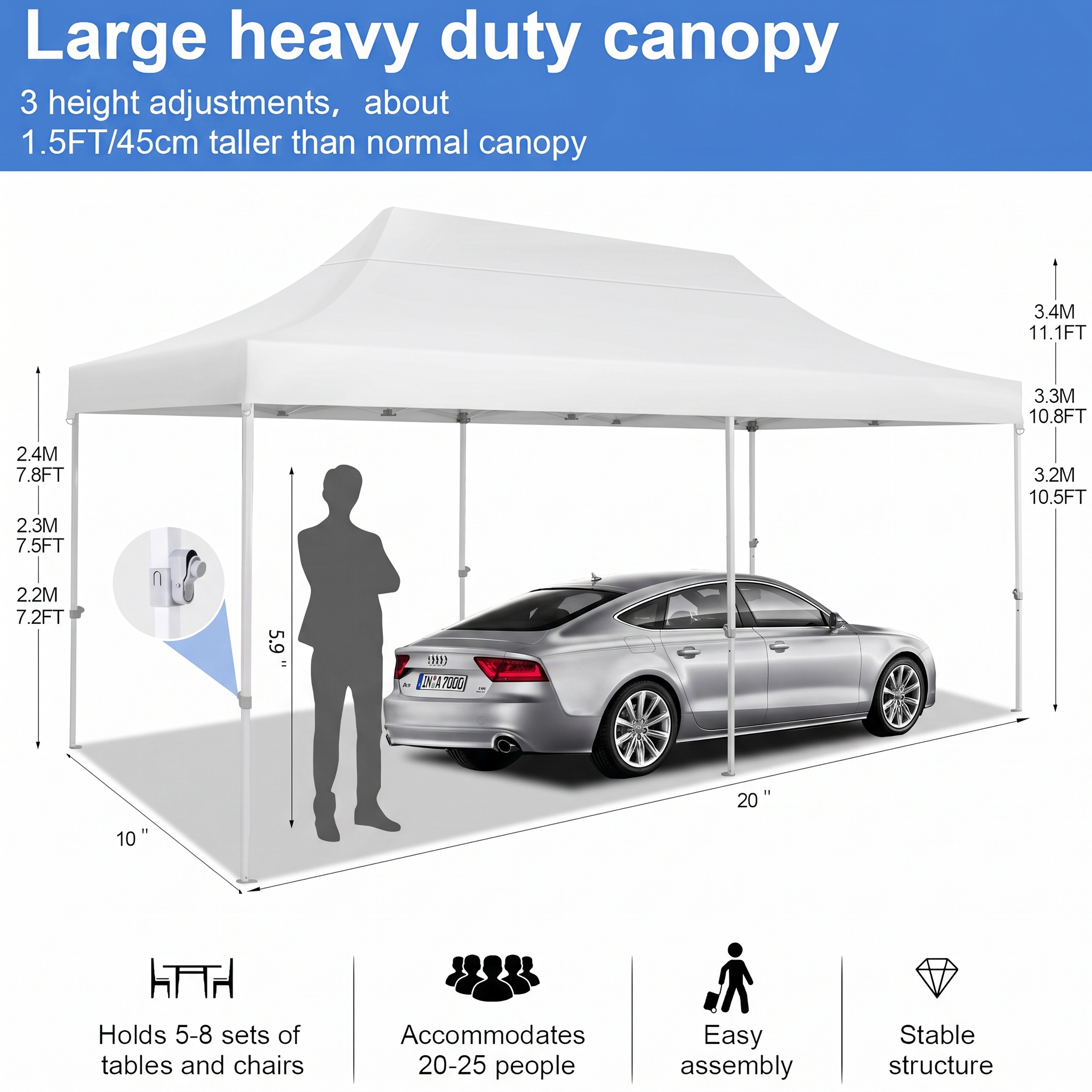 SANOPY 10x20 FT Heavy Duty Pop up Canopy Tent with 4 Mosquito Netting Sidewalls, Quick Setup Outdoor Gazebo Shelter for Parties, Backyard Events, Camping & Beach with Carry Bag, White