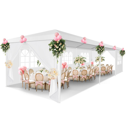 SANOPY 10x30 Party Wedding Canopy Tents for Parties with 8 Removable Sidewalls, Waterproof Outdoor Tent for Weddings and Events, White