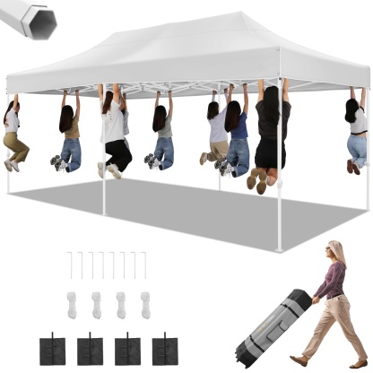SANOPY 10' x 15' Heavy Duty Pop up Canopy, Instant Commercial Tent for Party with White Upgraded Hexagonal Bracket, Portable Gazebo with 4 Sangbags, Roller Bag, White